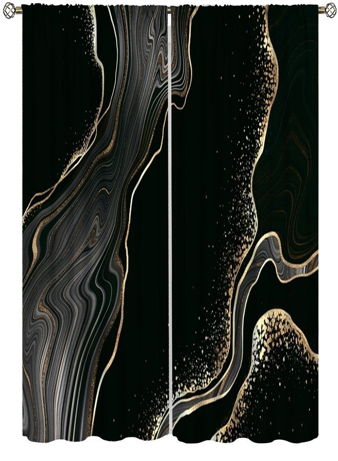 AAVEUP Marble Curtains for Bedroom,Modern Luxury Abstract Black Gold Ripple Art Window Drapes for Boys Girls Living Room Nursery Bathroom Kitchen 42x45in - Image 1